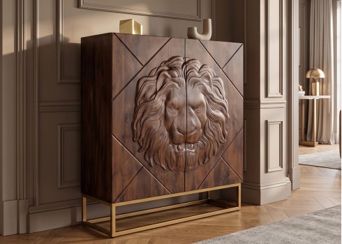 Kapp LION pruun / kuldne, mööbel, elutoamööbel, kapid, elutoakapp, puidust kapp