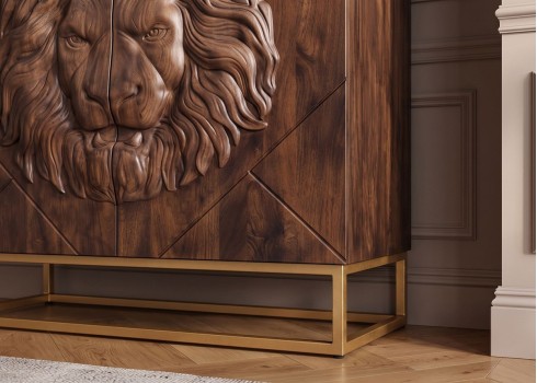 Kapp LION pruun / kuldne, mööbel, elutoamööbel, kapid, elutoakapp, puidust kapp