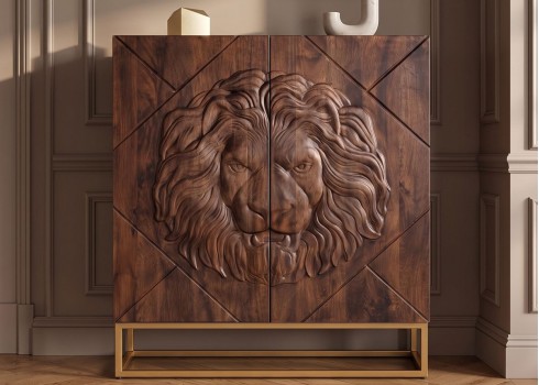 Kapp LION pruun / kuldne, mööbel, elutoamööbel, kapid, elutoakapp, puidust kapp