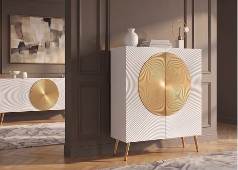 Kapp AURUM valge / kuldne,  mööbel, elutoamööbel, kapid, puidust kapp