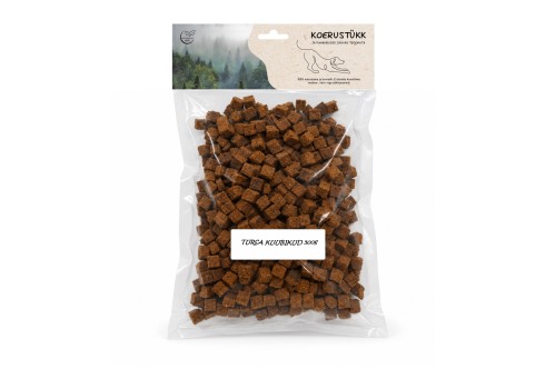 Koerustükk kuivatatud tursa kuubikud koerale 500g