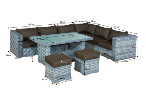 Aiamööbli komplekt Bello Giardino MAESTOSO hall, diivan + laud + jalatoolid