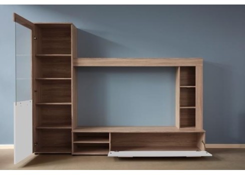 Elutoamööbli komplekt LOGO valge / tamm, 240x41xH185 cm, LED