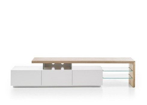 Tv-alus ALIMOS valge / tamm, 204x40xH44 cm