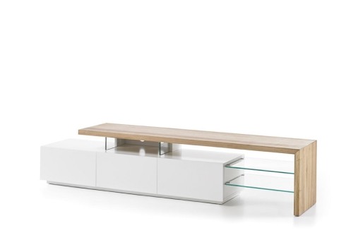 Tv-alus ALIMOS valge / tamm, 204x40xH44 cm