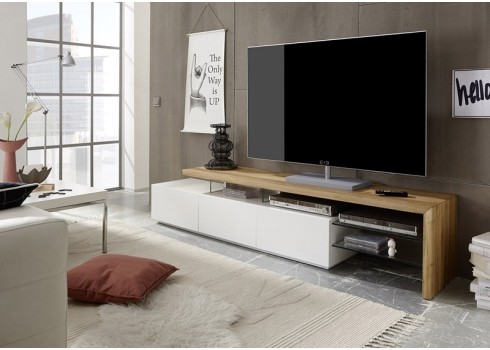 Tv-alus ALIMOS valge / tamm, 204x40xH44 cm