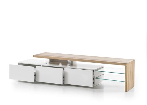 Tv-alus ALIMOS valge / tamm, 204x40xH44 cm