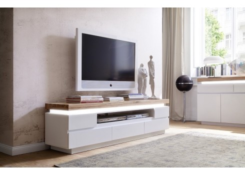 Tv-alus ROMINA valge / tamm, 175x40xH49 cm, LED