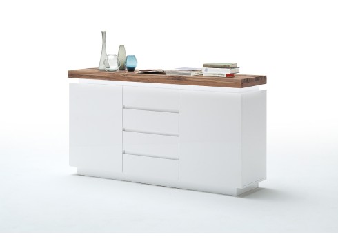 Kummut ROMINA valge / tamm, 150x40xH81 cm, LED