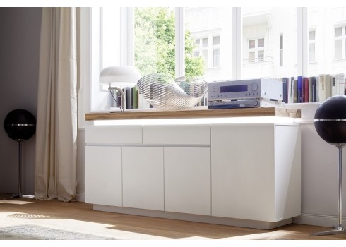 Kummut ROMINA valge / tamm, 175x40xH81 cm, LED