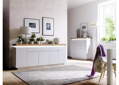 Kummut ROMINA valge / tamm, 200x40xH81 cm, LED