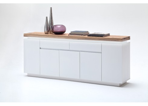 Kummut ROMINA valge / tamm, 200x40xH81 cm, LED