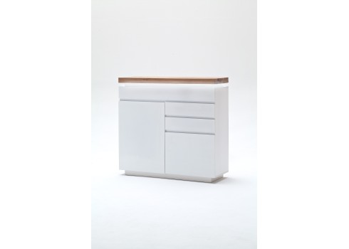 Kummut ROMINA valge / tamm, 120x40xH114 cm, LED