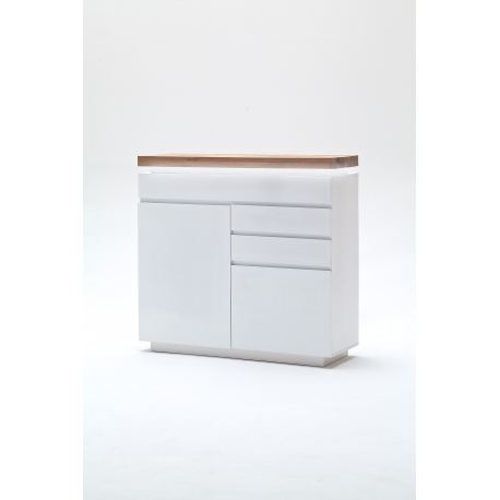 Kummut ROMINA valge / tamm, 120x40xH114 cm, LED