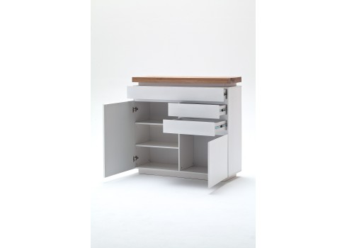 Kummut ROMINA valge / tamm, 120x40xH114 cm, LED