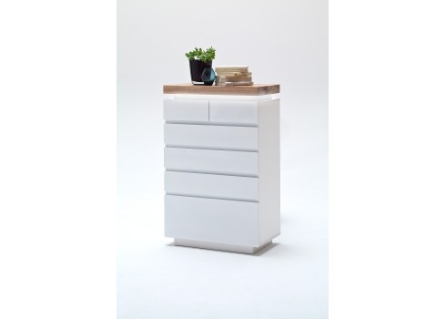 Kummut ROMINA valge / tamm, 73x40xH114 cm, LED