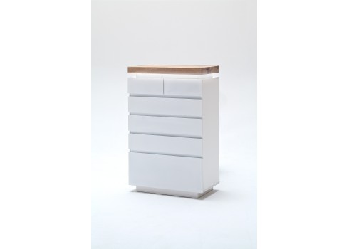 Kummut ROMINA valge / tamm, 73x40xH114 cm, LED