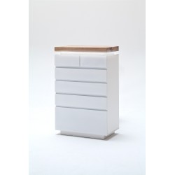 Kummut ROMINA valge / tamm, 73x40xH114 cm, LED