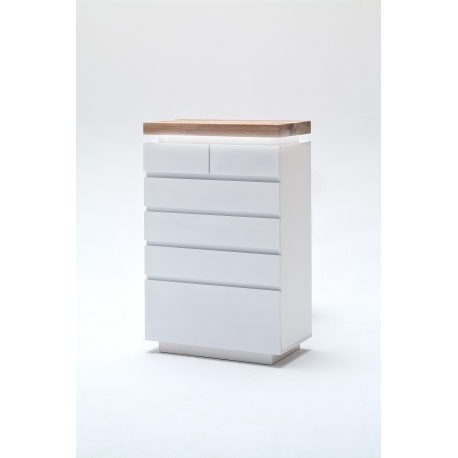 Kummut ROMINA valge / tamm, 73x40xH114 cm, LED