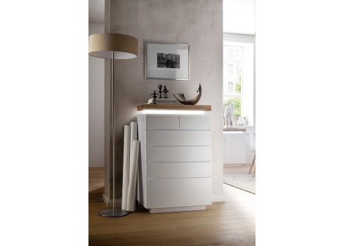 Kummut ROMINA valge / tamm, 73x40xH114 cm, LED