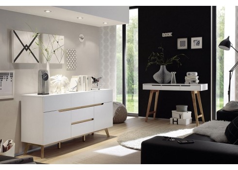 Kummut CERVO valge / tamm, 145x40xH76 cm