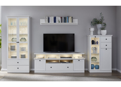 Elutoamööbli komplekt BAXTER valge, 369x41xH196 cm LED